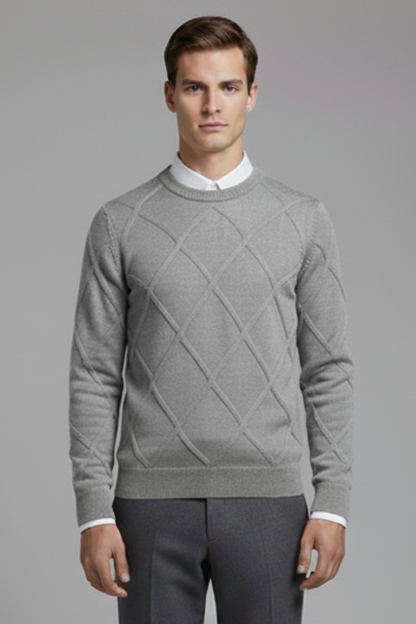 Men's Crewneck Argyle Sweater Long Sleeves