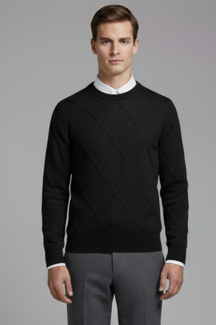 Men's Crewneck Argyle Sweater Long Sleeves
