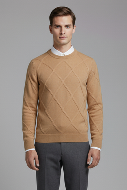 Men's Crewneck Argyle Sweater Long Sleeves