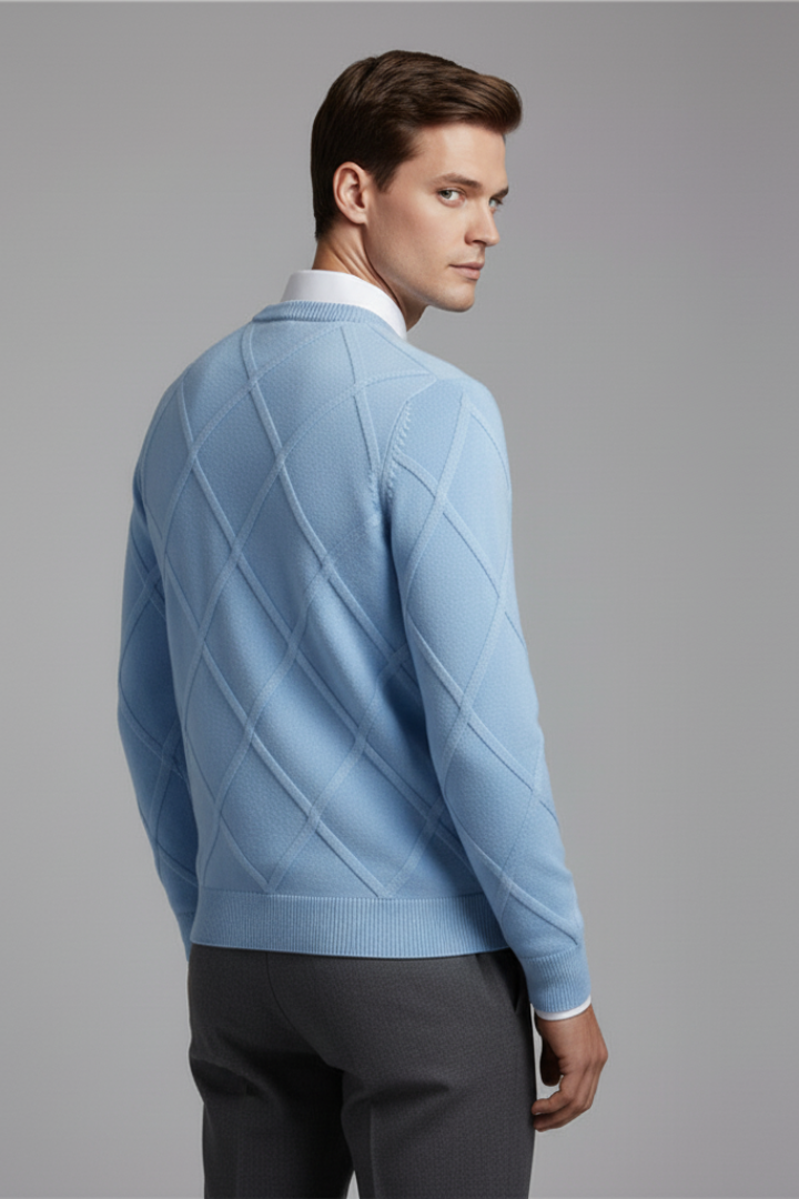 Men's Crewneck Argyle Sweater Long Sleeves