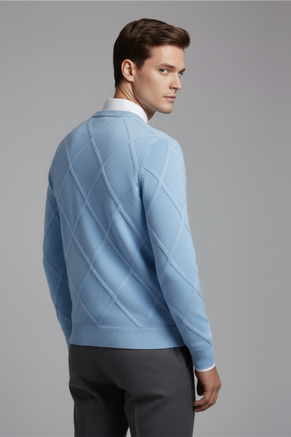 Men's Crewneck Argyle Sweater Long Sleeves