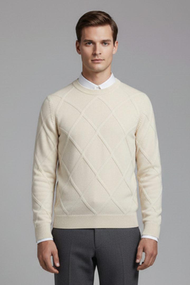 Men's Crewneck Argyle Sweater Long Sleeves