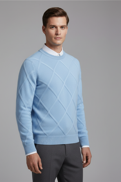 Men's Crewneck Argyle Sweater Long Sleeves