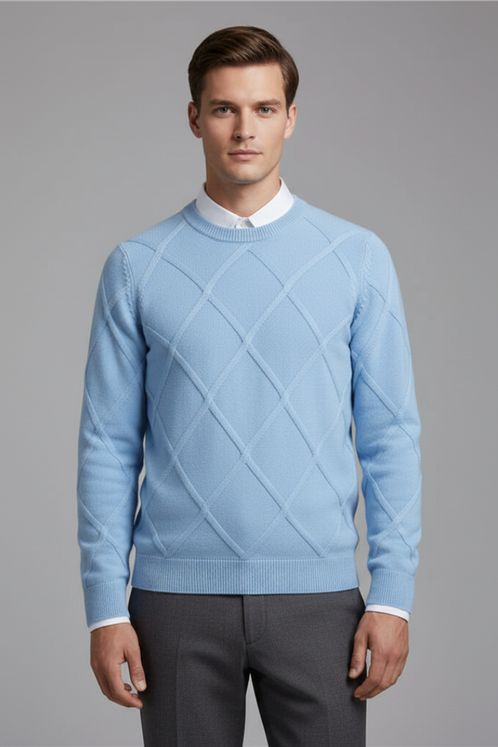 Men's Crewneck Argyle Sweater Long Sleeves