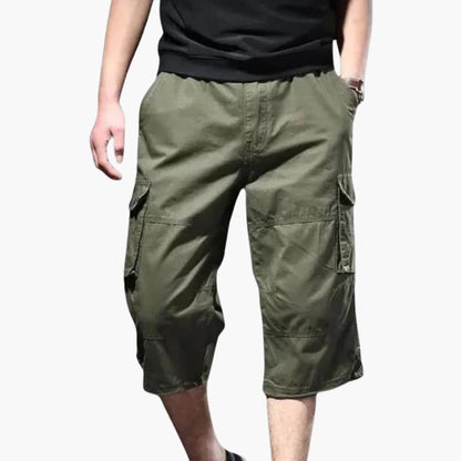 Men's Cropped Cargo Pants Loose Fit Multiple Pockets - VibreMode