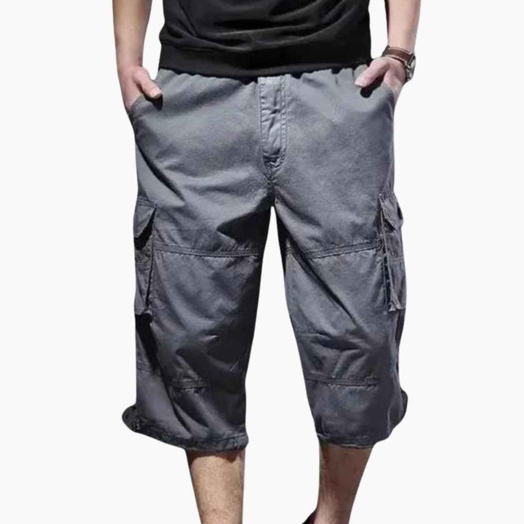 Men's Cropped Cargo Pants Loose Fit Multiple Pockets