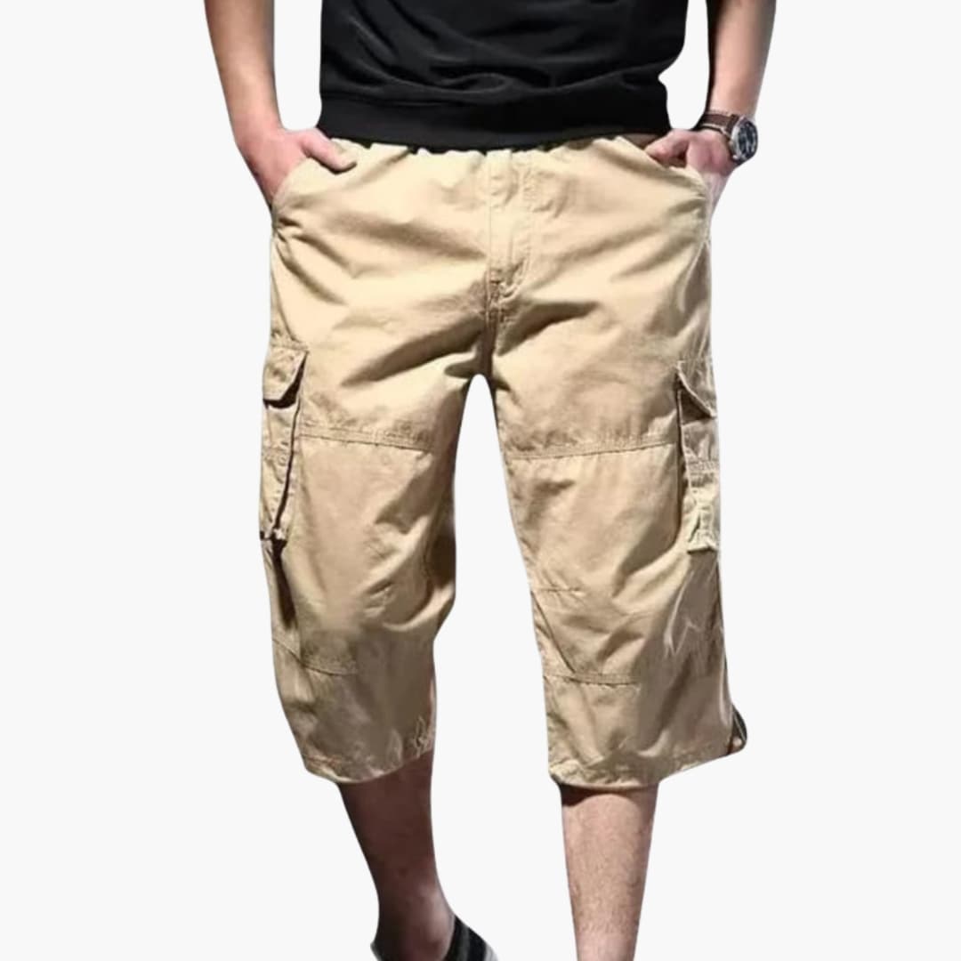 Men's Cropped Cargo Pants Loose Fit Multiple Pockets
