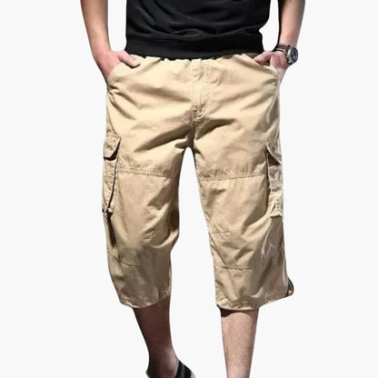 Men's Cropped Cargo Pants Loose Fit Multiple Pockets
