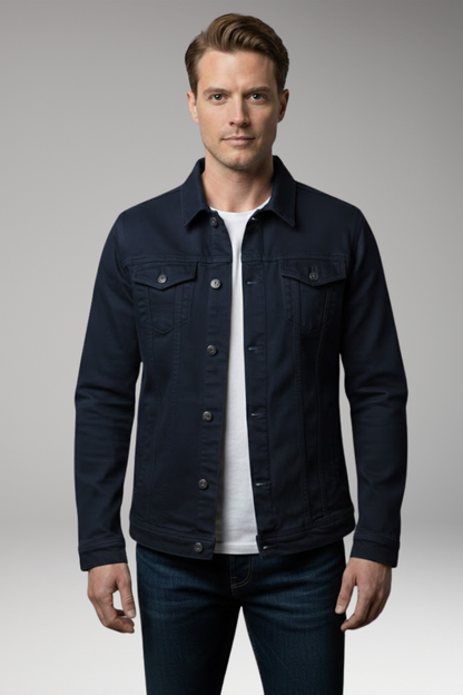 Men's Denim Bomber Jacket Long Sleeves