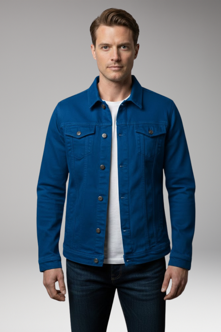Men's Denim Bomber Jacket Long Sleeves