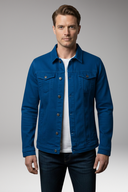 Men's Denim Bomber Jacket Long Sleeves