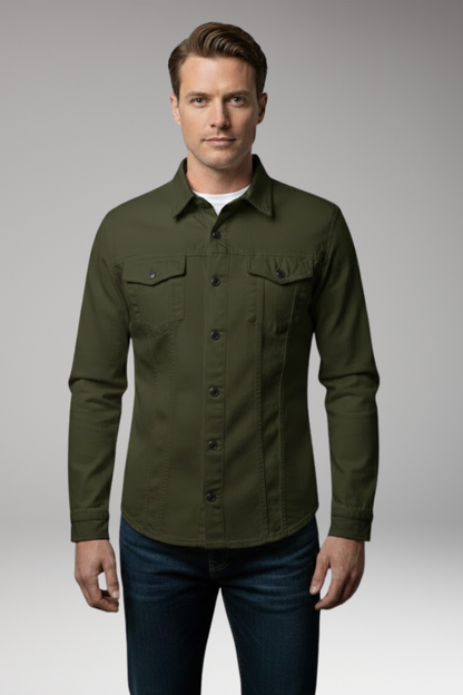 Men's Denim Bomber Jacket Long Sleeves