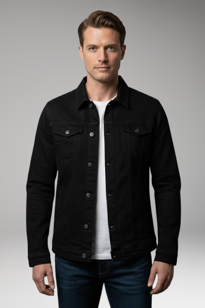 Men's Denim Bomber Jacket Long Sleeves