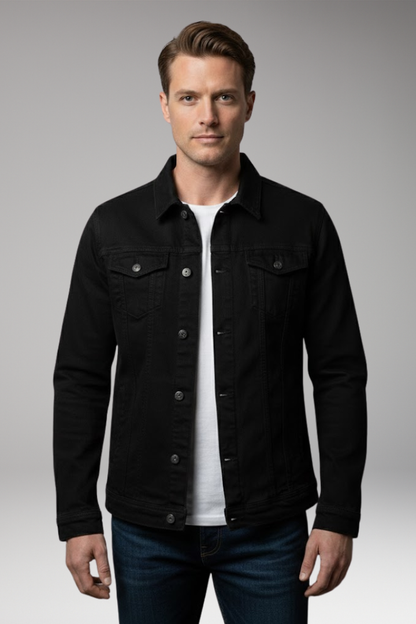 Men's Denim Bomber Jacket Long Sleeves
