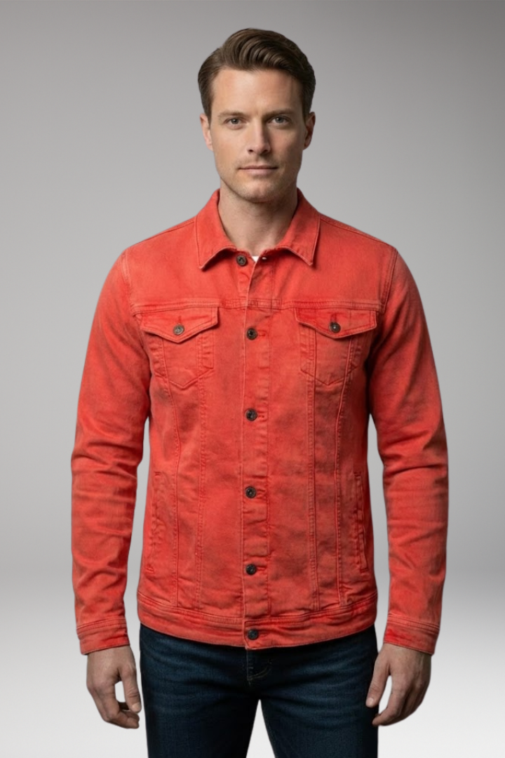 Men's Denim Bomber Jacket Long Sleeves