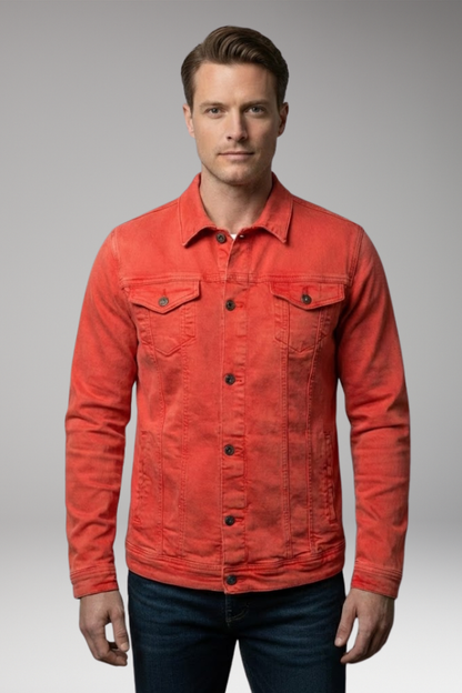 Men's Denim Bomber Jacket Long Sleeves