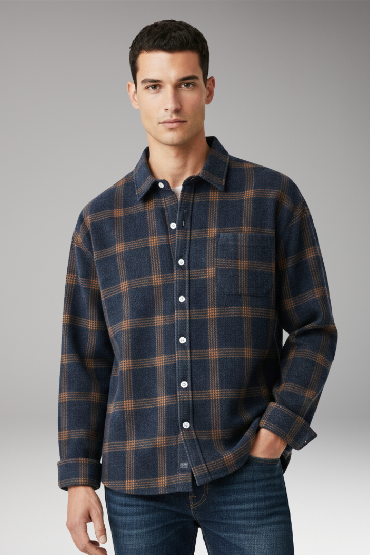 Men's Flannel Long Sleeve Shirt Classic Collar