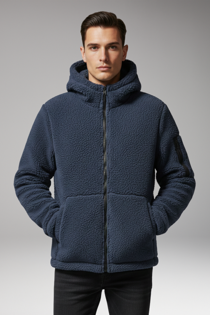 Men's Fleece Hooded Jacket Zip Pocket