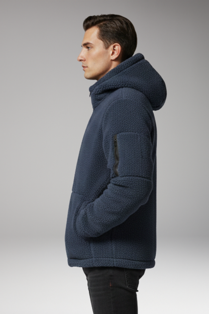 Men's Fleece Hooded Jacket Zip Pocket
