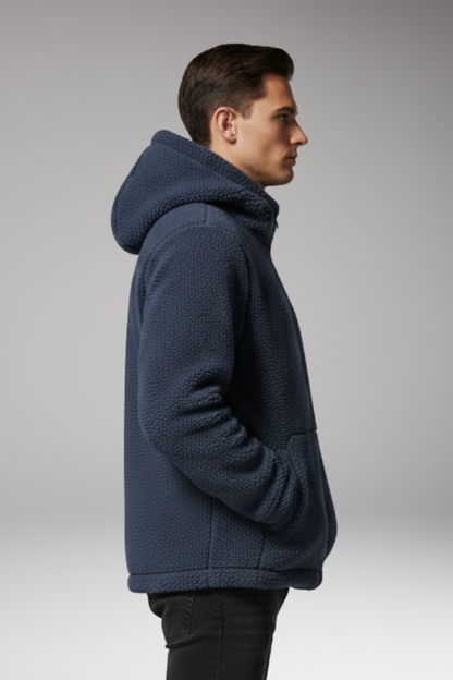 Men's Fleece Hooded Jacket Zip Pocket