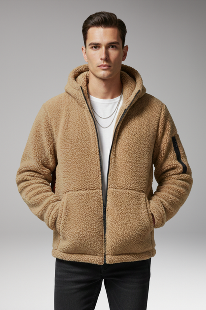 Men's Fleece Hooded Jacket Zip Pocket