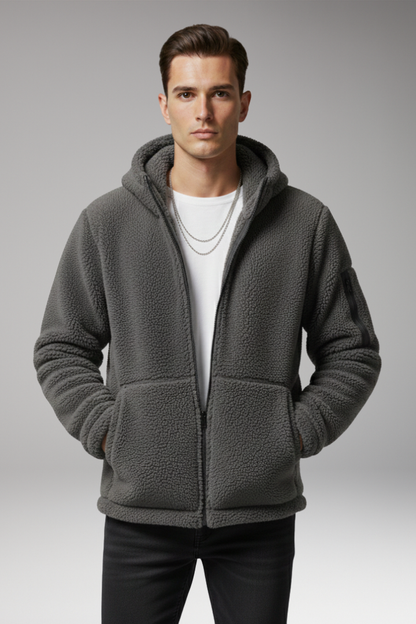Men's Fleece Hooded Jacket Zip Pocket