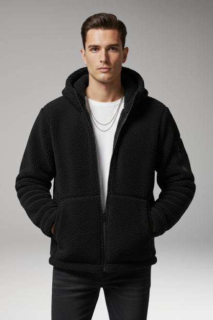 Men's Fleece Hooded Jacket Zip Pocket