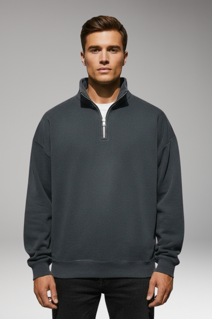 Men's Fleece Pullover Ribbed Cuffs Stand Collar