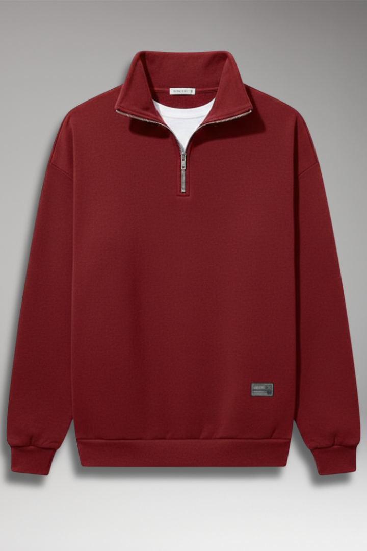 Men's Fleece Pullover Ribbed Cuffs Stand Collar - VibreMode