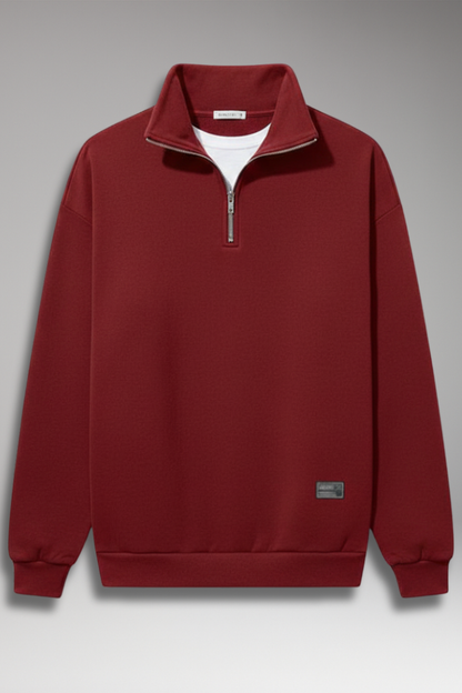 Men's Fleece Pullover Ribbed Cuffs Stand Collar - VibreMode