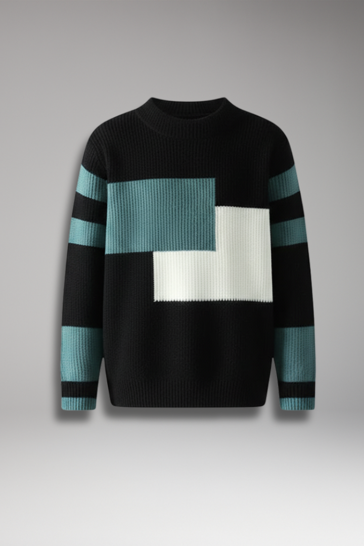 Men's Geometric Knit Sweater High Neck Ribbed - VibreMode