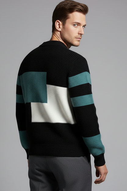 Men's Geometric Knit Sweater High Neck Ribbed