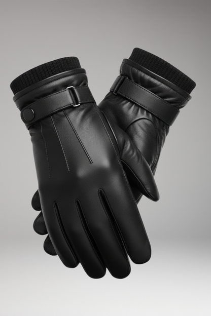 Men's Winter Gloves Adjustable Strap Ribbed Cuff