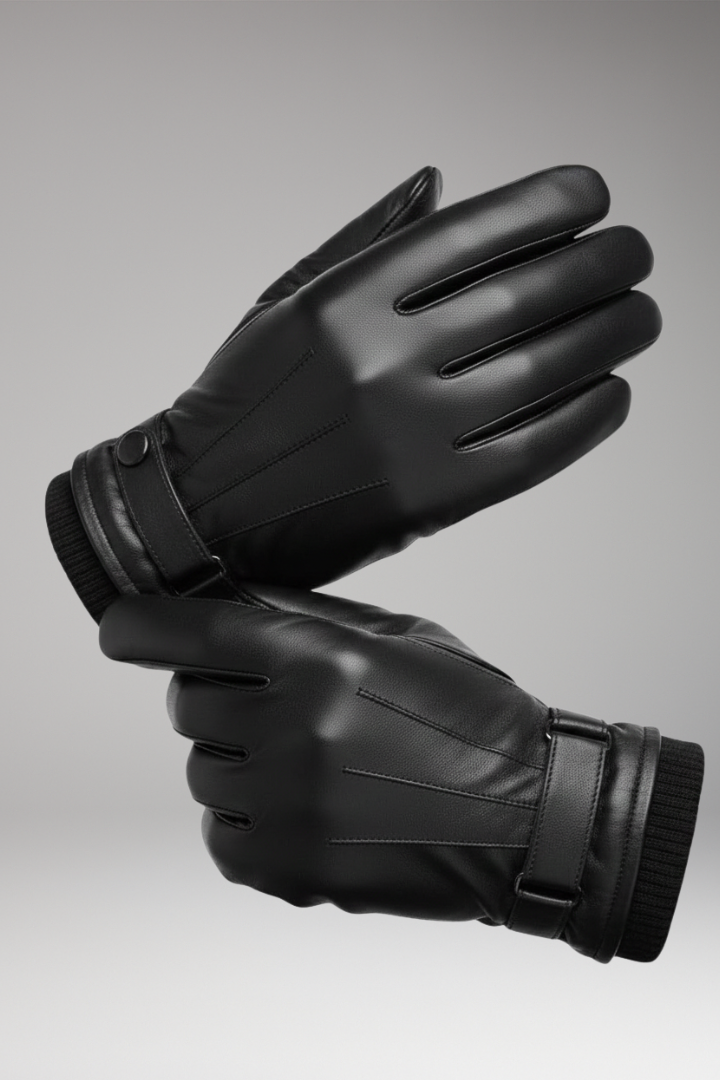 Men's Winter Gloves Adjustable Strap Ribbed Cuff