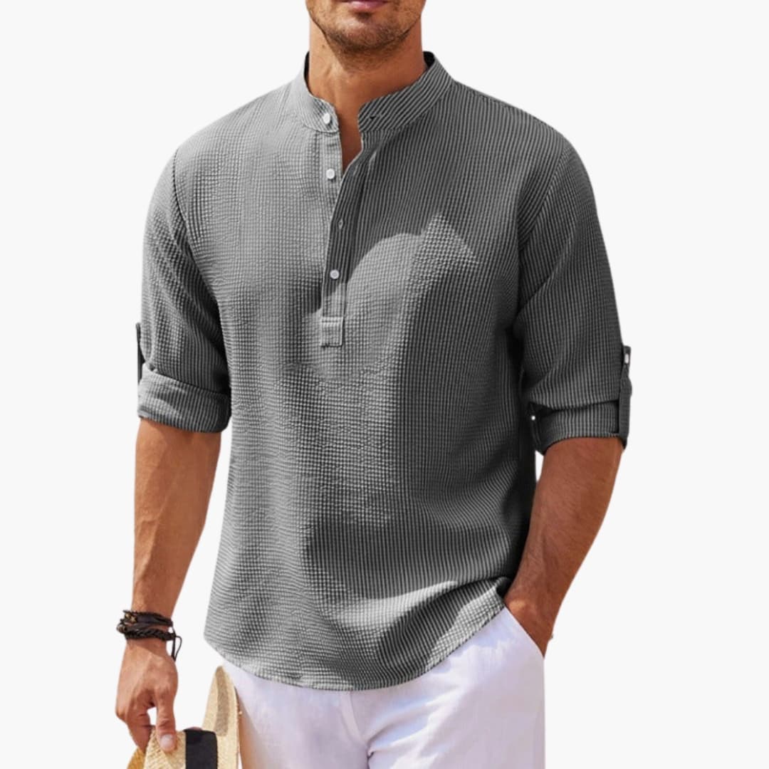Men's Henley Shirt Button Front Rolled Sleeves - VibreMode