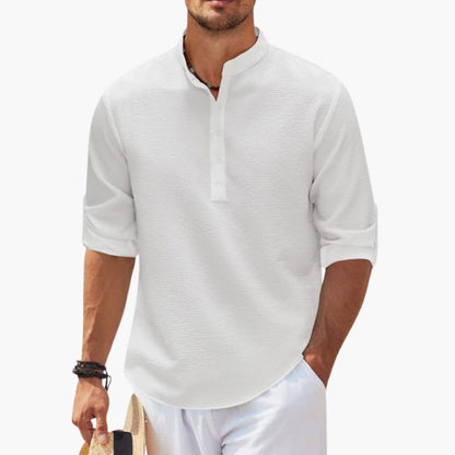 Men's Henley Shirt Button Front Rolled Sleeves