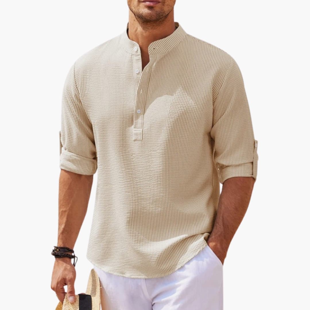 Men's Henley Shirt Button Front Rolled Sleeves