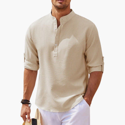 Men's Henley Shirt Button Front Rolled Sleeves