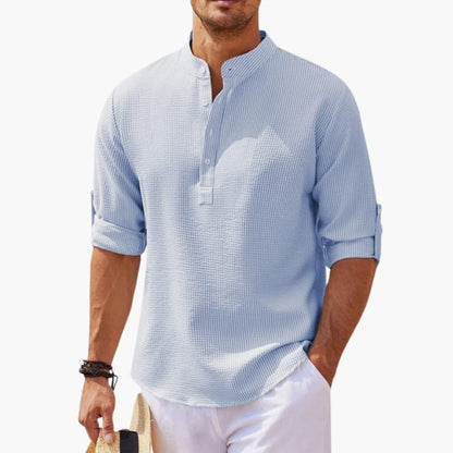 Men's Henley Shirt Button Front Rolled Sleeves