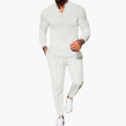Men's Long Sleeve Henley And Pants Set