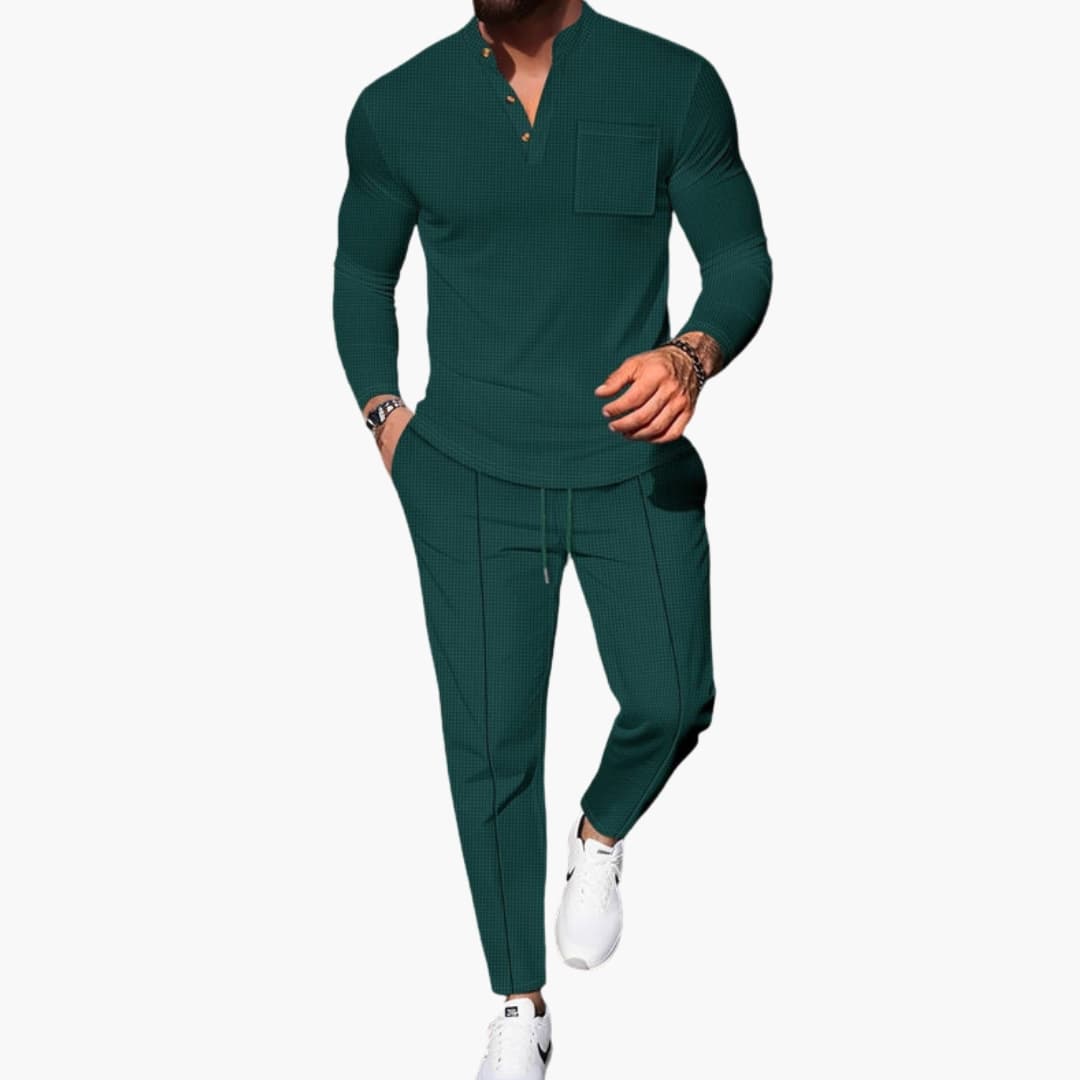 Men's Long Sleeve Henley And Pants Set
