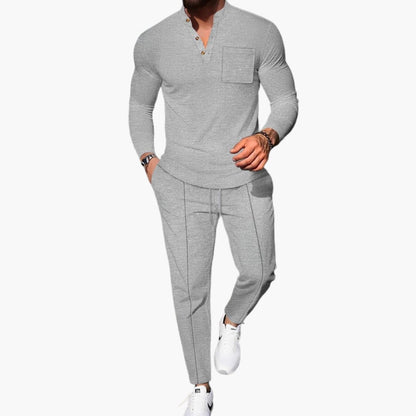 Men's Long Sleeve Henley And Pants Set