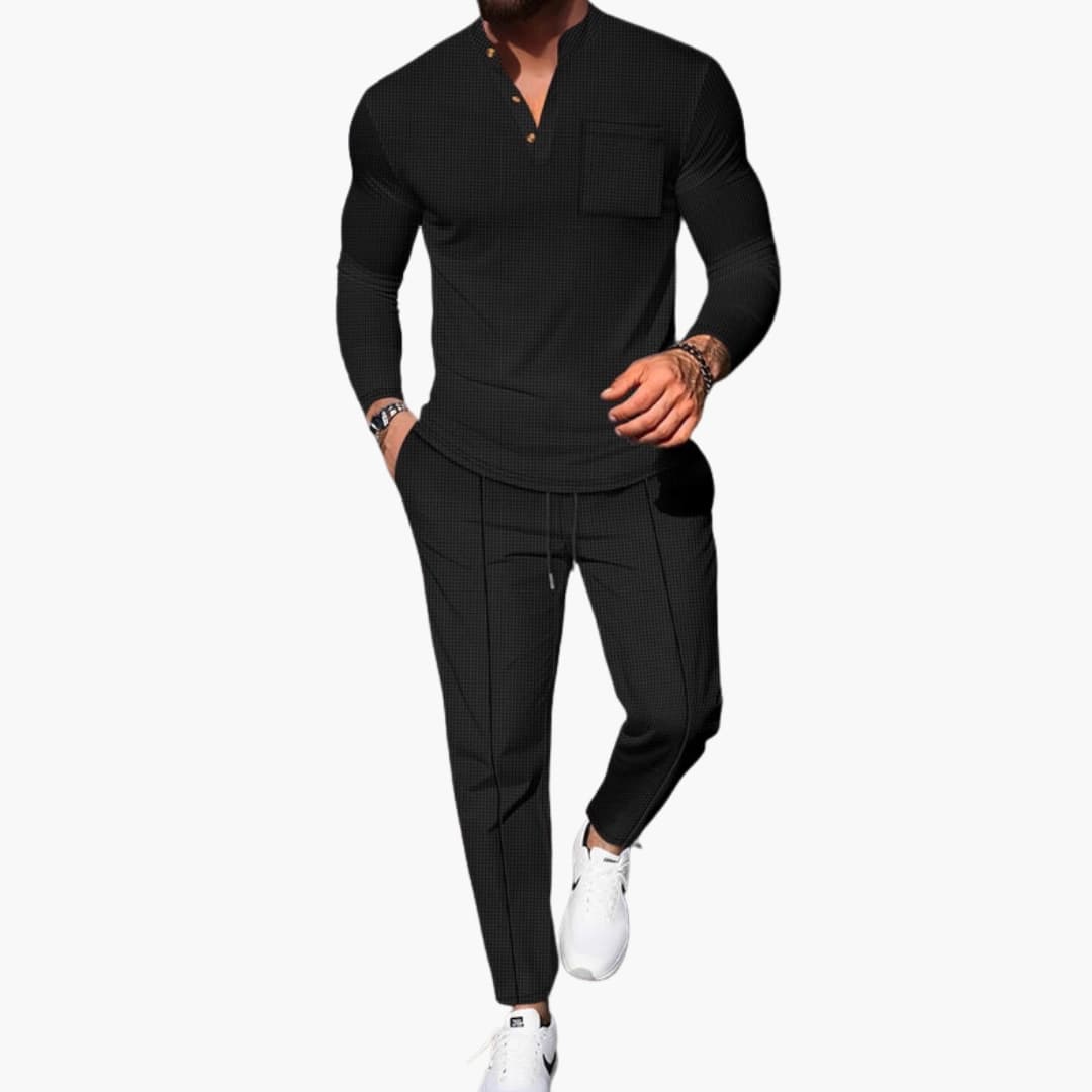 Men's Long Sleeve Henley And Pants Set - VibreMode