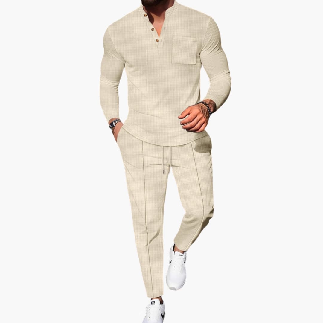 Men's Long Sleeve Henley And Pants Set
