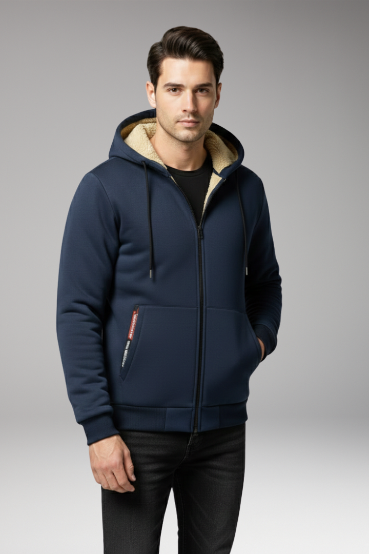 Men's Hooded Zip Jacket with Front Pockets