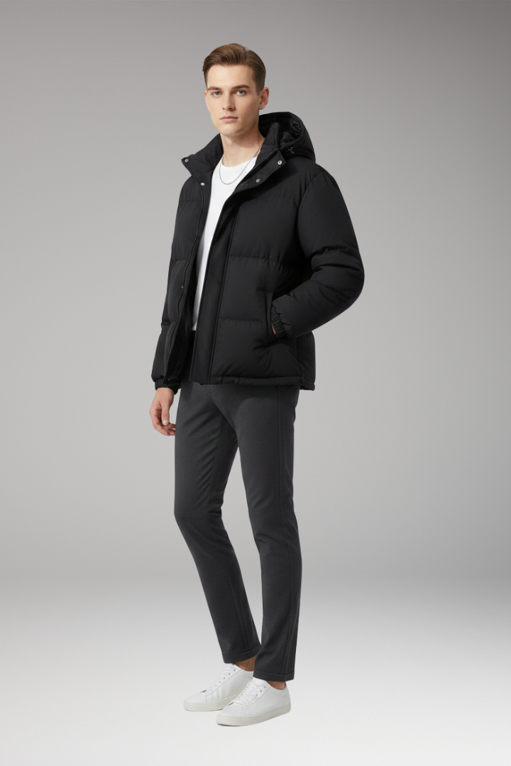 Men's Hooded Zip Jacket Welt Pockets