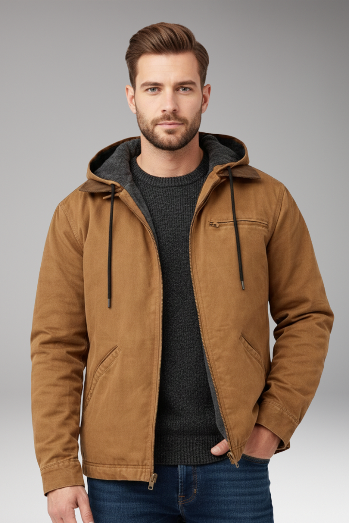 Men's Hooded Zipper Jacket Side Pockets