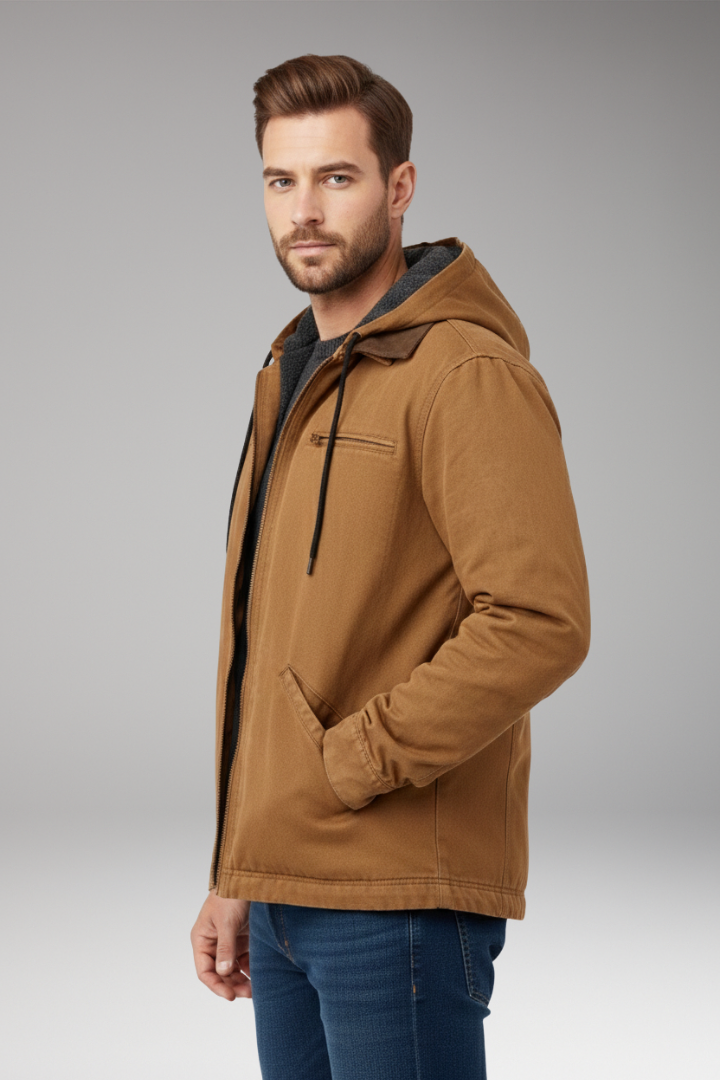 Men's Hooded Zipper Jacket Side Pockets