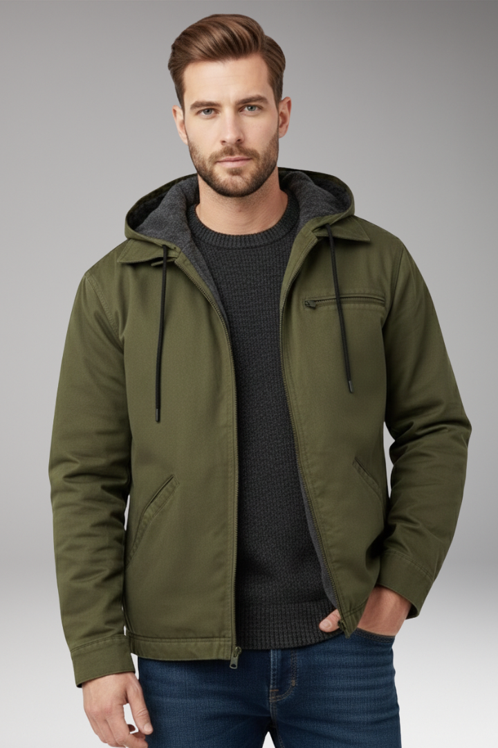 Men's Hooded Zipper Jacket Side Pockets
