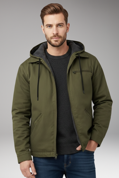 Men's Hooded Zipper Jacket Side Pockets